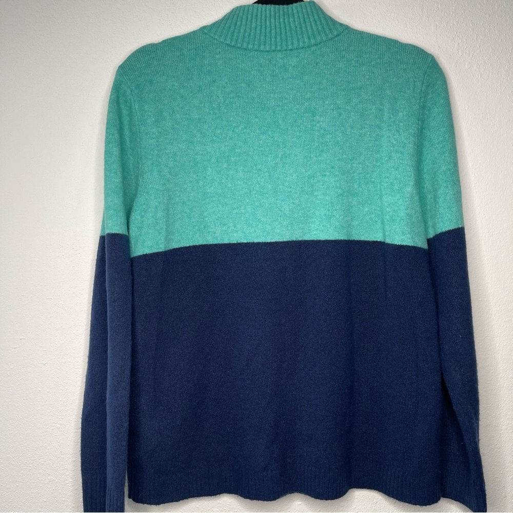 J Crew Sweater Womens Size M Navy Blue‎ Green Colorblock Zip-up Pullover Wool - Picture 2 of 7